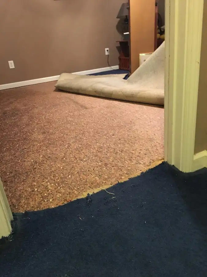Carpet pad removal revealing water damage during Drying & Dehumidification in White City